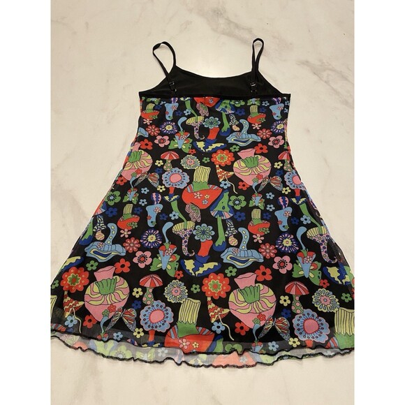 Wowo Psychedelic Mushroom 90’s  Festival Skater Grunge Mesh Mini Slip Dress L - Picture 4 of 6